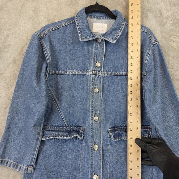 Zara Jacket Youth 11-12 152 Blue Denim Chore Utility Button Front Pockets Kids - Picture 3 of 10